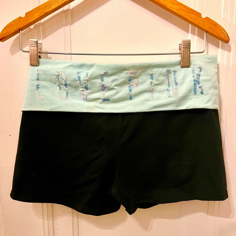 PINK VS Yoga Shorts with Sparkling PINK letters across the waist band